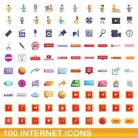 conjunto de 100 ícones da internet, estilo cartoon vetor