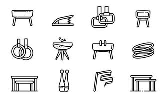 conjunto de ícones de equipamentos de ginástica, estilo de estrutura de tópicos vetor