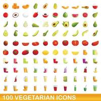 conjunto de 100 ícones vegetarianos, estilo cartoon vetor