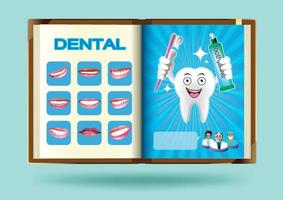 conjunto dental na ilustração vetorial de página de notebook