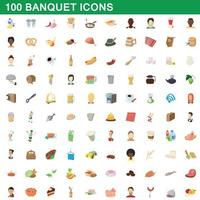 conjunto de 100 ícones de banquete, estilo cartoon vetor