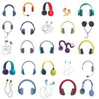 conjunto de ícones de fone de ouvido, estilo cartoon vetor