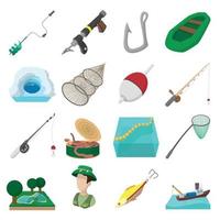conjunto de ícones de desenhos animados de pesca vetor