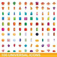 conjunto de 100 ícones universais, estilo cartoon vetor