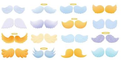 conjunto de ícones de asas, estilo cartoon vetor