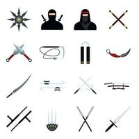 conjunto de ícones planos ninja vetor