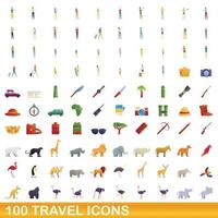 conjunto de 100 ícones de viagens, estilo cartoon vetor