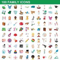 conjunto de 100 ícones de família, estilo cartoon
