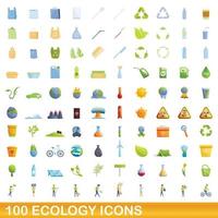 conjunto de 100 ícones de ecologia, estilo cartoon vetor