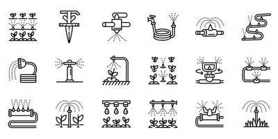 conjunto de ícones do sistema de irrigação, estilo de estrutura de tópicos vetor