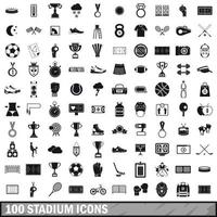 Conjunto de 100 ícones do estádio, estilo simples vetor