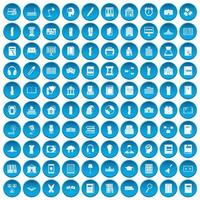 100 ícones de biblioteca definidos em azul