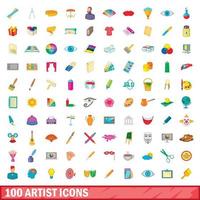 conjunto de 100 ícones de artistas, estilo cartoon vetor