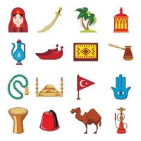 conjunto de ícones de viagens na Turquia, estilo desenho animado vetor