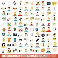 100 anatomia para conjunto de ícones de artistas, estilo simples vetor