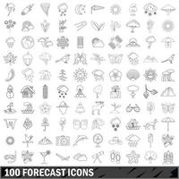 100 ícones de previsão definidos, estilo de estrutura de tópicos vetor