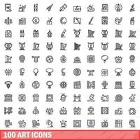 conjunto de 100 ícones de arte, estilo de contorno vetor