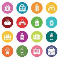conjunto de ícones de mala de bagagem de bagagem vetor de círculos coloridos