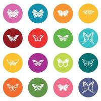 ícones de coleção de borboleta definir vetor de círculos coloridos