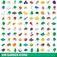 conjunto de 100 ícones de jardim, estilo 3d isométrico vetor