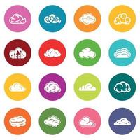 ícones de nuvem definir vetor de círculos coloridos