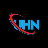 uhn logotipo. uhn carta. design de logotipo de carta uhn. iniciais uhn logotipo ligado com círculo e logotipo monograma maiúsculo. tipografia uhn para marca de tecnologia, negócios e imóveis. vetor