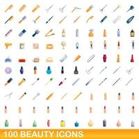 conjunto de 100 ícones de beleza, estilo cartoon vetor