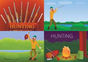 conjunto de banner de equipamento de caça moderno, estilo cartoon vetor