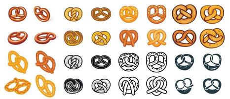 conjunto de ícones de pretzel, estilo diferente vetor
