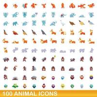 conjunto de 100 ícones de animais, estilo cartoon vetor