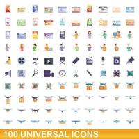 conjunto de 100 ícones universais, estilo cartoon vetor