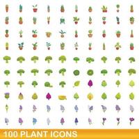 conjunto de 100 ícones de plantas, estilo cartoon vetor