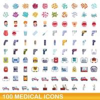 conjunto de 100 ícones médicos, estilo cartoon vetor