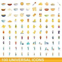 conjunto de 100 ícones universais, estilo cartoon vetor