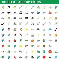 conjunto de 100 ícones de bolsa de estudos, estilo cartoon vetor