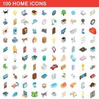 conjunto de 100 ícones em casa, estilo 3d isométrico vetor