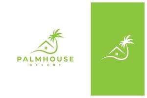 design de logotipo criativo de casa de palmeira vetor