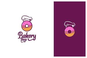 design de logotipo de padaria colorida com chapéu de rosquinha e chef vetor