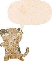 filhote de cachorro bonito dos desenhos animados e bolha de fala em estilo retrô texturizado vetor