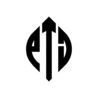 design de logotipo de letra de círculo ptj com forma de círculo e elipse. letras de elipse ptj com estilo tipográfico. as três iniciais formam um logotipo circular. ptj círculo emblema abstrato monograma carta marca vetor. vetor