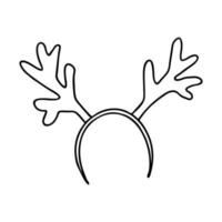 faixa de cabeça com chifres de veado em estilo doodle. o esboço é desenhado à mão e isolado em um fundo branco. elemento de design de ano novo e natal. desenho de contorno. ilustração em vetor preto e branco.