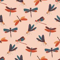 lindas libélulas com padrão sem emenda de asas coloridas. ilustração vetorial plana vetor