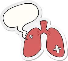 pulmão reparado dos desenhos animados e adesivo de bolha de fala vetor