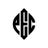 design de logotipo de carta de círculo pec com forma de círculo e elipse. letras de elipse pec com estilo tipográfico. as três iniciais formam um logotipo circular. pec círculo emblema abstrato monograma carta marca vetor. vetor