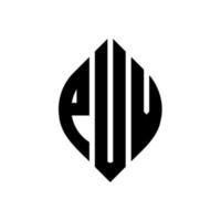 design de logotipo de carta de círculo puv com forma de círculo e elipse. letras de elipse puv com estilo tipográfico. as três iniciais formam um logotipo circular. puv círculo emblema abstrato monograma carta marca vetor. vetor