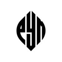 design de logotipo de carta de círculo pym com forma de círculo e elipse. letras de elipse pym com estilo tipográfico. as três iniciais formam um logotipo circular. pym círculo emblema abstrato monograma carta marca vetor. vetor