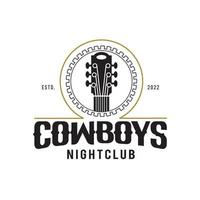 design de logotipo de cowboys retrô vintage música de guitarra country vetor