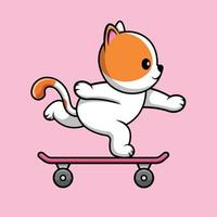 gato bonito jogando ilustração de ícone de vetor dos desenhos animados de skate. conceito de ícone de esporte animal vetor premium isolado