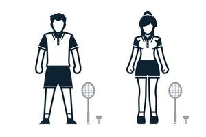 badminton, jogador de esporte, ícones de pessoas e roupas com fundo branco vetor