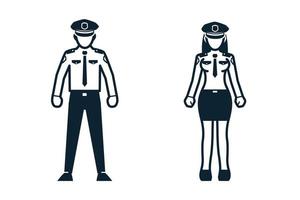 ícones de policial, uniforme e pessoas vetor